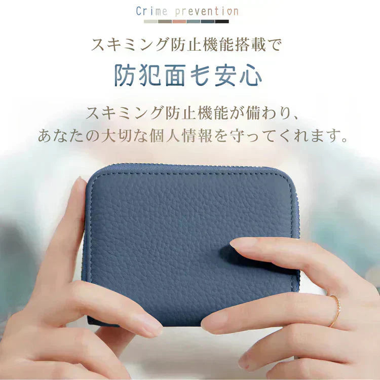 ミニ財布 「ブルーグレー」 お札折らない レディース メンズ 本革 二つ折り レザー カードケース 小銭入れ コインケース フラグメントケース プレゼント