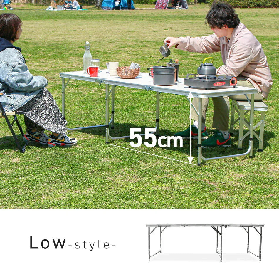 【ベージュ】アウトドア テーブル 折りたたみ 高さ調節可能 幅180cm コンパクト ハンドル付き 防水 撥水 全4色 テーブル 軽量 アルミ 折りたたみテーブル 高さ調節 キャンプ バーベキュー ローテーブル BBQ MERMONT