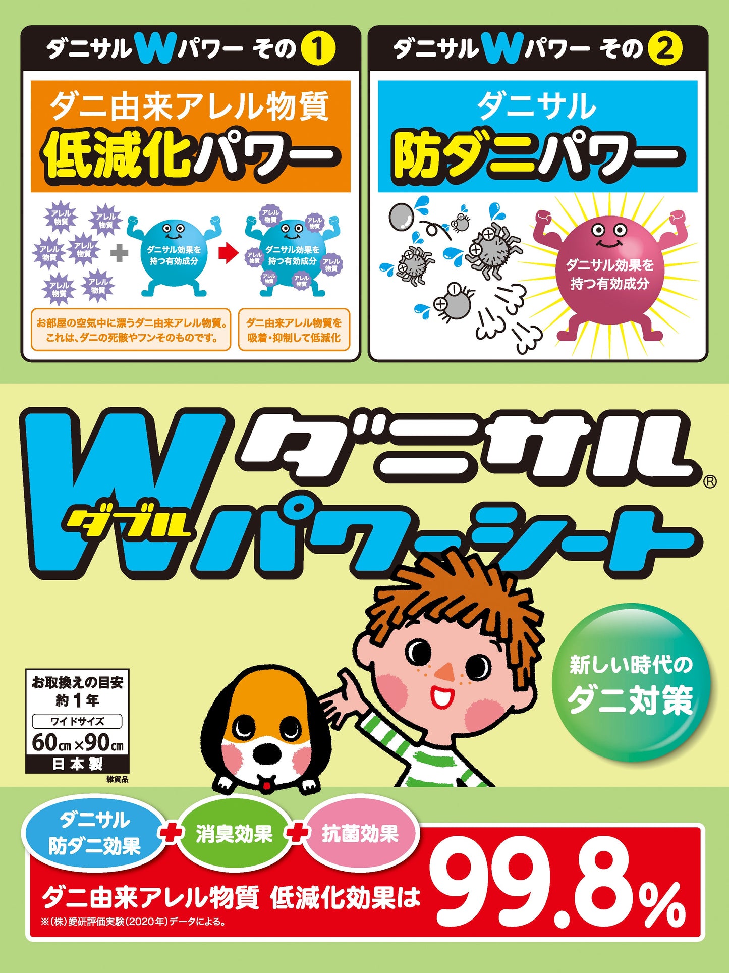 【送料無料】ダニサルWパワーシート　ワイドサイズ　ダニ対策　メーカー直販　駆除　絶滅　退治　ダニ取り　ダニ捕り　捕獲シート　ダニよけ　寝具　布団　ベッド　押し入れ　タンス　ソファー　ヌイグルミ　カーペット　枕　マットレス　ペット　無臭