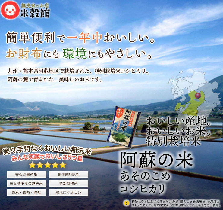 令和7年産 熊本県阿蘇産こしひかり　無洗米10kg(2kg×5)無洗米 特別栽培米小分けセット
