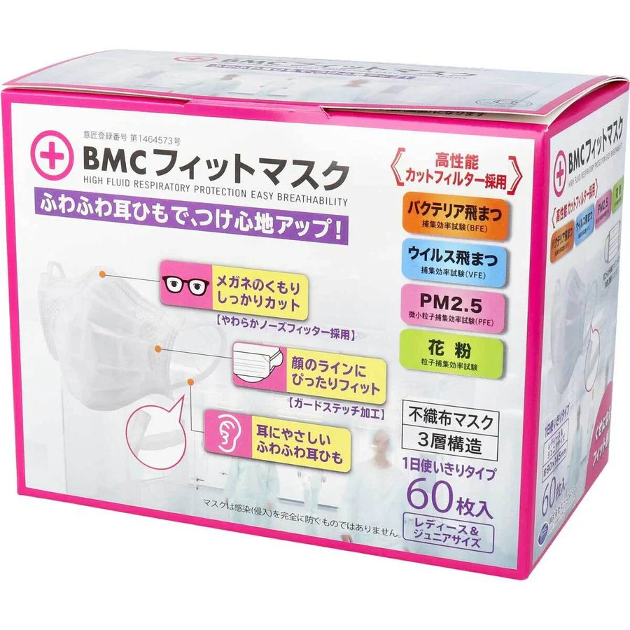 3層不織布マスク BMC フィットマスク 1日使い切りタイプ レディース＆ジュニアサイズ 60枚入りＸ5箱