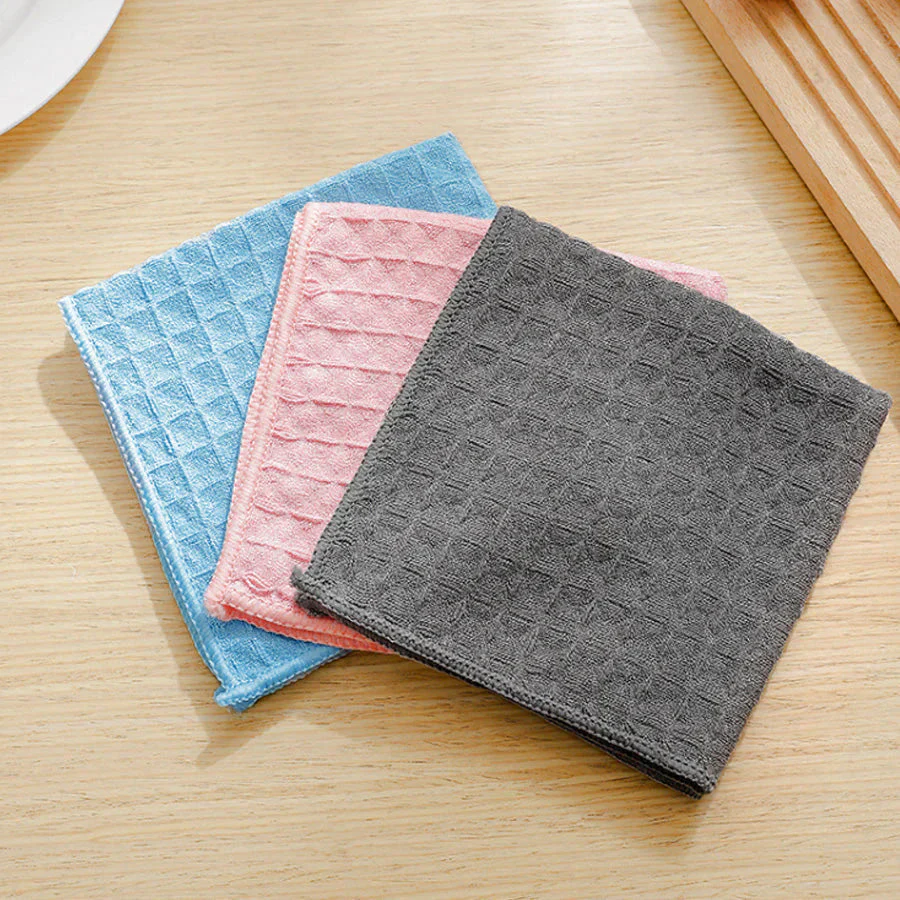 キッチンクロス 3枚セット 食器用 両面 ダブルカラー 布巾 学校用 ハンドタオル 速乾 吸水タオル マイクロファイバー 厚手雑巾ディッシュクロス 柔らかい ふきん 厚