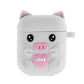 airpods1/2 グレー ピッグキャラクター 可愛い豚 エアーポッズ カバー シリコンエアポッツ 1/2 ケース かわいい キズ防止 耐衝撃 保護 紛失防止 4色カラビナ付き