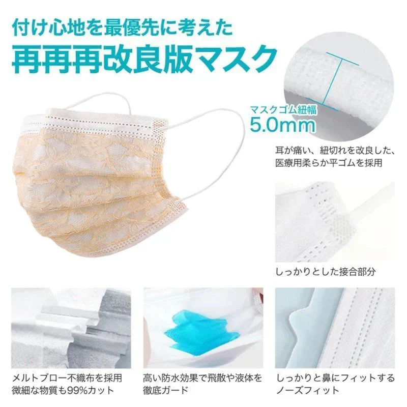 ランダム色発送【レースマスク 不織布30枚組】7色・新作 接触 冷感 マスク  使い捨て マスク 柄 カラー マスク おしゃれ 大人用マスク 成人 女性 4層構造 男女兼用 花粉 飛沫 夏マスク　柄 おしゃれ 大人用マスク 成人 4層構造 男女兼用 花粉  飛沫 小さい 大きい 安い