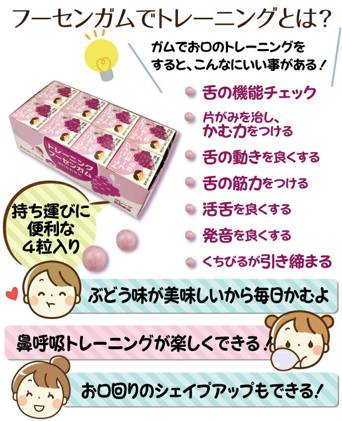 歯科医院専用トレーニング フーセンガム(4粒×48箱) とBTSフーセンガム1袋のセット　グレープ味 風船ガム キシリトール配合 ぶどう風味 キシリトールガム 歯科専用【メール便送料無料】