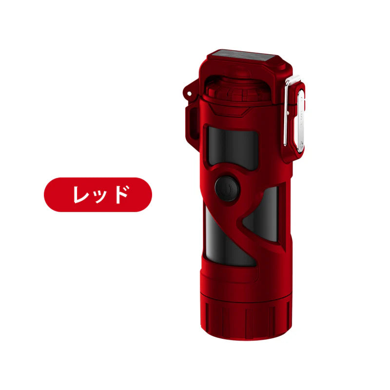 電子ライター Type-C充電式 防塵 防水 防風 無炎 懐中電灯機能 3段階照明モード 小型 軽量 無火炎 LED電量表示 アウトドア 登山 キャンプ 防災 プレゼント ｗ666B(レッド)