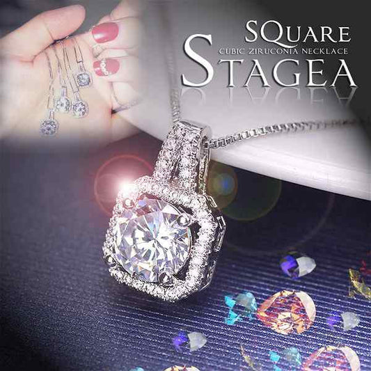 【STAGEA CZ SQUARE】ネックレス　最高級ダイヤモンドのその先へ 運命の宝石 至極の開運アイテム 金運ネックレスラッキーアイテム お守り お札 開運 金運 祈願 愛情運 幸運 アクセサリー 送料無料 キュービックジルコニア 人脈・家族・恋人