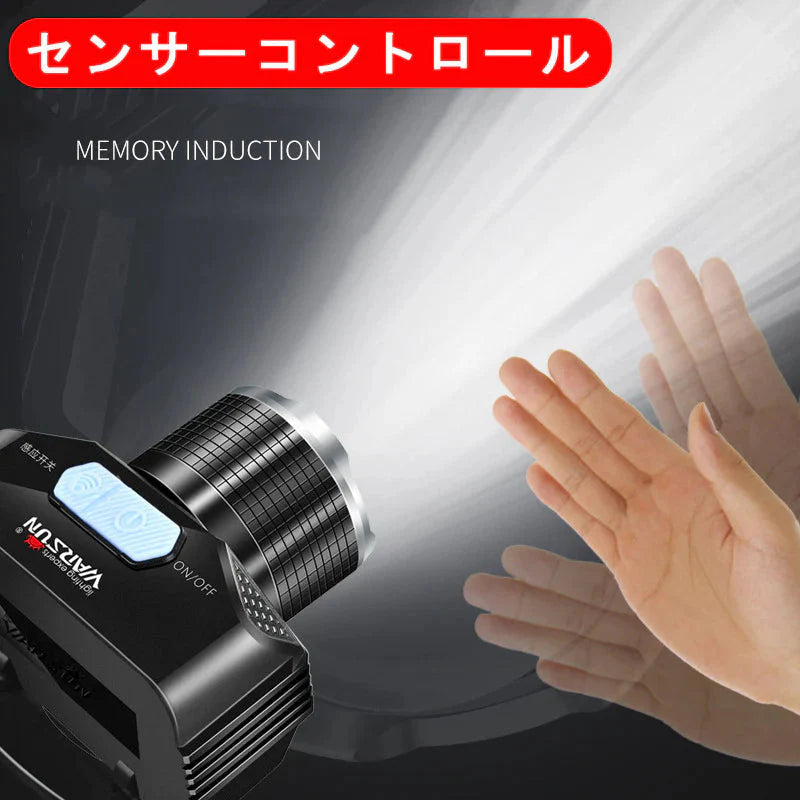 LED ヘッドライト USB充電式 ヘッドランプ スマートセンサー 充電池内蔵　4つ点灯モード 高輝度 IPX4防水 小型 軽量 釣り 登山 車検 作業 防災 散歩 キャンプ アウトドア用 角度調節可能(w151)