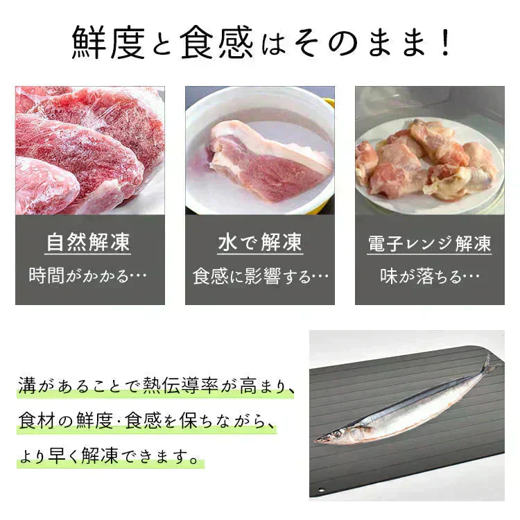 解凍プレート 「ブラックSサイズ」 急速解凍 解凍用プレート 解凍板 解凍 解凍皿 肉 魚 冷凍食品 エコ 時短 時間短縮 便利グッズ 超薄型 キッチン 家庭用