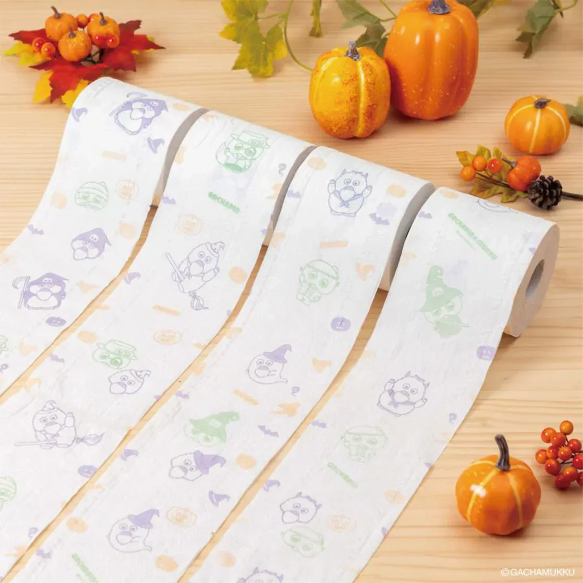 丸富製紙 ガチャピン・ムック ハロウィン トイレットペーパー スイーツの香り 再生紙100% ダブル25m 12ロールＸ8パック