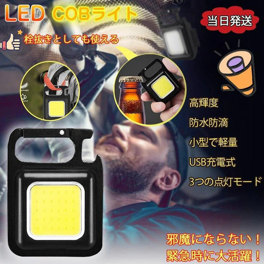 1個 LED 投光器 COB 作業灯 USB充電式 キーホルダー式 超ミニ 小型 軽量 800ルーメン 高輝度 3種点灯モード IPX4防水 強力磁石 日本語説明書付き