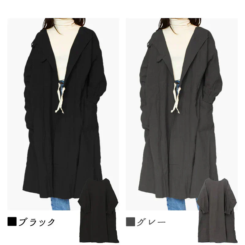 【モス】割烹着 2way エプロン あったか 暖かい 無地 可愛い おしゃれ ロング丈 前開き かっぽう着 ガウン 大きいサイズ 羽織り 長袖 大人 保育士 コットン 綿100%