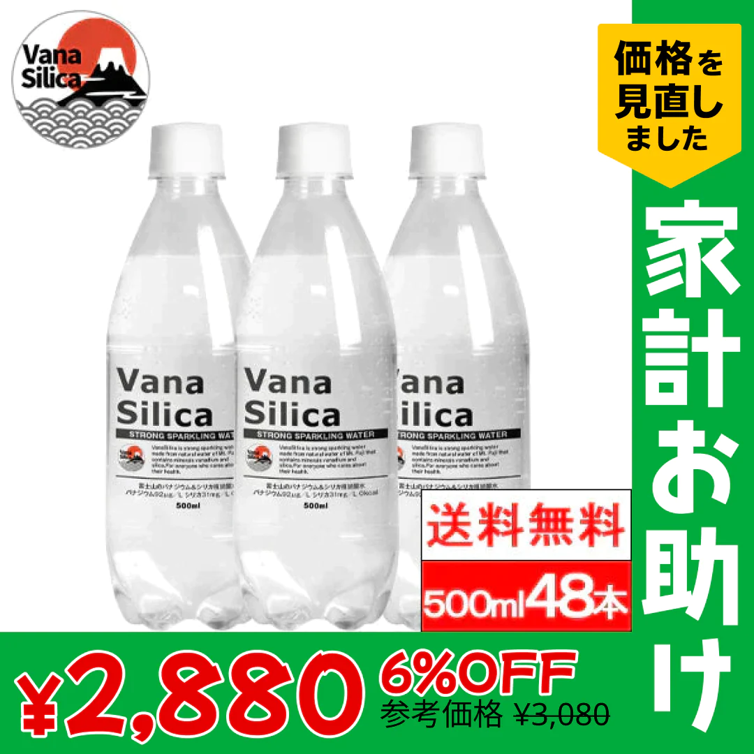 【送料無料】 富士山のバナジウム＆シリカ 強炭酸水 VanaSilica（バナシリカ） 500ml 24本×2箱（計48本）プレーン【家計お助けSALE】