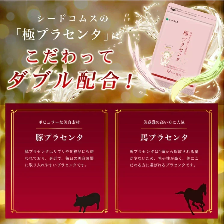 極プラセンタ《約6ヶ月分》 送料無料 プラセンタサプリ サプリメント ヘム鉄 豚プラセンタ 馬プラセンタ フェルラ酸 ビタミン フィッシュコラーゲン 潤い【大容量】
