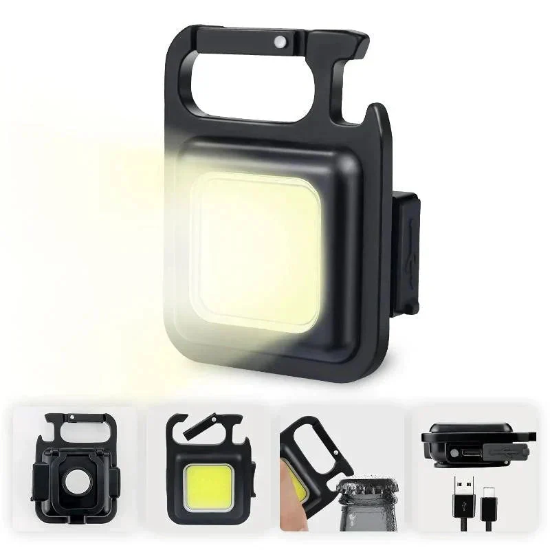 2個セット LED 投光器 COB 作業灯 USB充電式 キーホルダー式 超ミニ 小型 軽量 800ルーメン 高輝度 3種点灯モード IPX4防水 強力磁石 日本語説明書付き