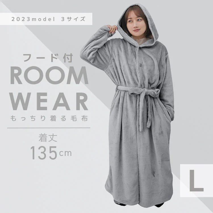 【Lサイズロング】【グレー】着る毛布 ルームウェア フード付き M L 毛布 あったかグッズ ルームウェア 冬 もこもこ パジャマ レディース かわいい メンズ ロング ショート マタニティ ナイトウェア ブランケット 部屋着 おしゃれ 可愛い 秋冬