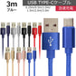 【3ｍ】【ブルー】充電ケーブル type-c 1m 1.5m 2m 3m 0.25m 0.5m タイプC Type-C USB 充電コード 充電器 高速充電 android アンドロイド データ転送 iPhone 15 / iPad Pro / Xperia XZs / Xperia XZ / Xperia X compact / Nexus 6P / Nexus 5X 等