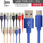 【3ｍ】【ブルー】充電ケーブル type-c 1m 1.5m 2m 3m 0.25m 0.5m タイプC Type-C USB 充電コード 充電器 高速充電 android アンドロイド データ転送 iPhone 15 / iPad Pro / Xperia XZs / Xperia XZ / Xperia X compact / Nexus 6P / Nexus 5X 等