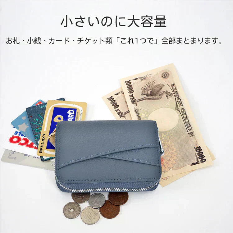 【ピンク】 ミニ財布 レディース メンズ カードケース 牛革 二つ折り 大容量 コンパクト じゃばら式