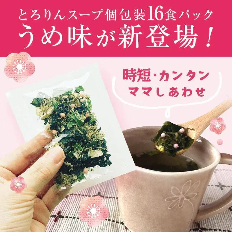[16食分]うめ味 とろりんスープ昆布と海藻 即席スープの素 個食パウチ 送料無料 グルメ食品 昆布源蔵屋