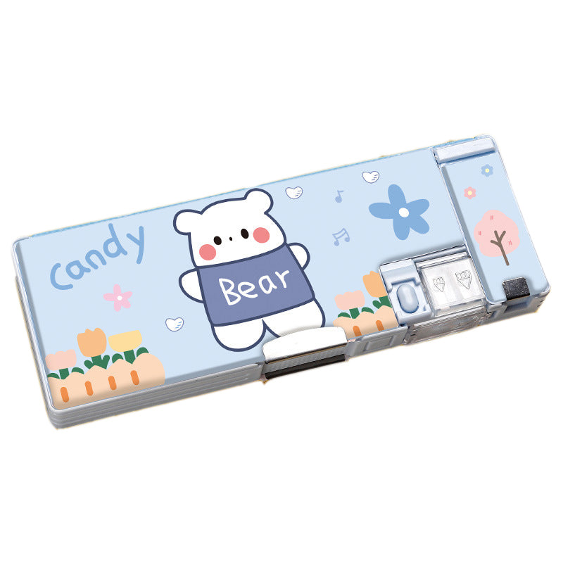 小学生筆箱 くま 両面開き 箱型 ペンケース ふでばこ 可愛い マグネット式 ソフト 小学校 入学祝い 入学準備 イラスト おしゃれ 色選べる 人気 流行り 女の子 男の子