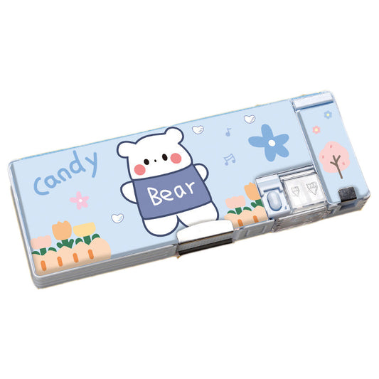 小学生筆箱 くま 両面開き 箱型 ペンケース ふでばこ 可愛い マグネット式 ソフト 小学校 入学祝い 入学準備 イラスト おしゃれ 色選べる 人気 流行り 女の子 男の子