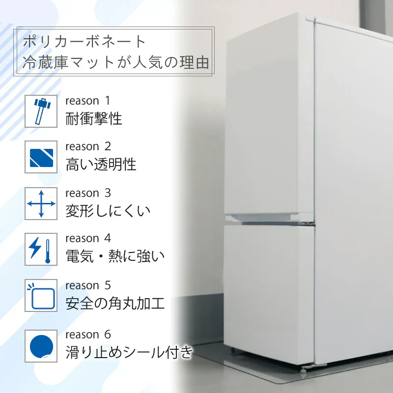 【70×75cm】冷蔵庫マット クリア 透明 クリアマット 撥水 床 キッチン 冷蔵庫 マット 傷防止マット 凹み防止 下敷き 防カビ ポリカーボネート キッチンマット 保護マット 70×75 洗濯機 新生活