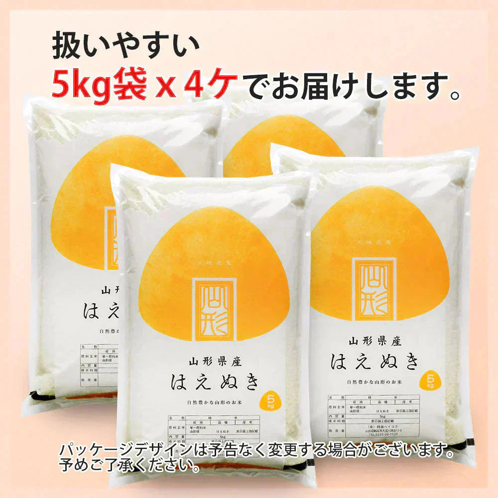 はえぬき 玄米 20kg (5kg×4袋) 山形県産 令和7年産 送料無料 米 20キロ こめ コメ お米 新米 お米20kg はえぬき20kg はえぬき20キロ