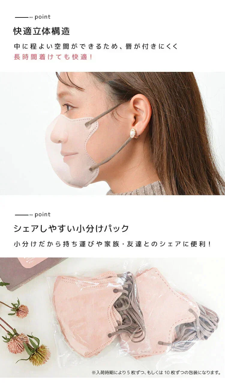 【100枚セット・マシュマロピンク・FREEサイズ・バイカラー】立体マスク バイカラー 小顔 立体 不織布 カラー 血色 5D 3Dマスク マスク 両面 同色 カラーマスク ジュエルフラップマスク 3Dデイリースタイル Jewel Flap Mask 3D daily style Fit type フィットタイプ 公式 WEIMALL bwm5d