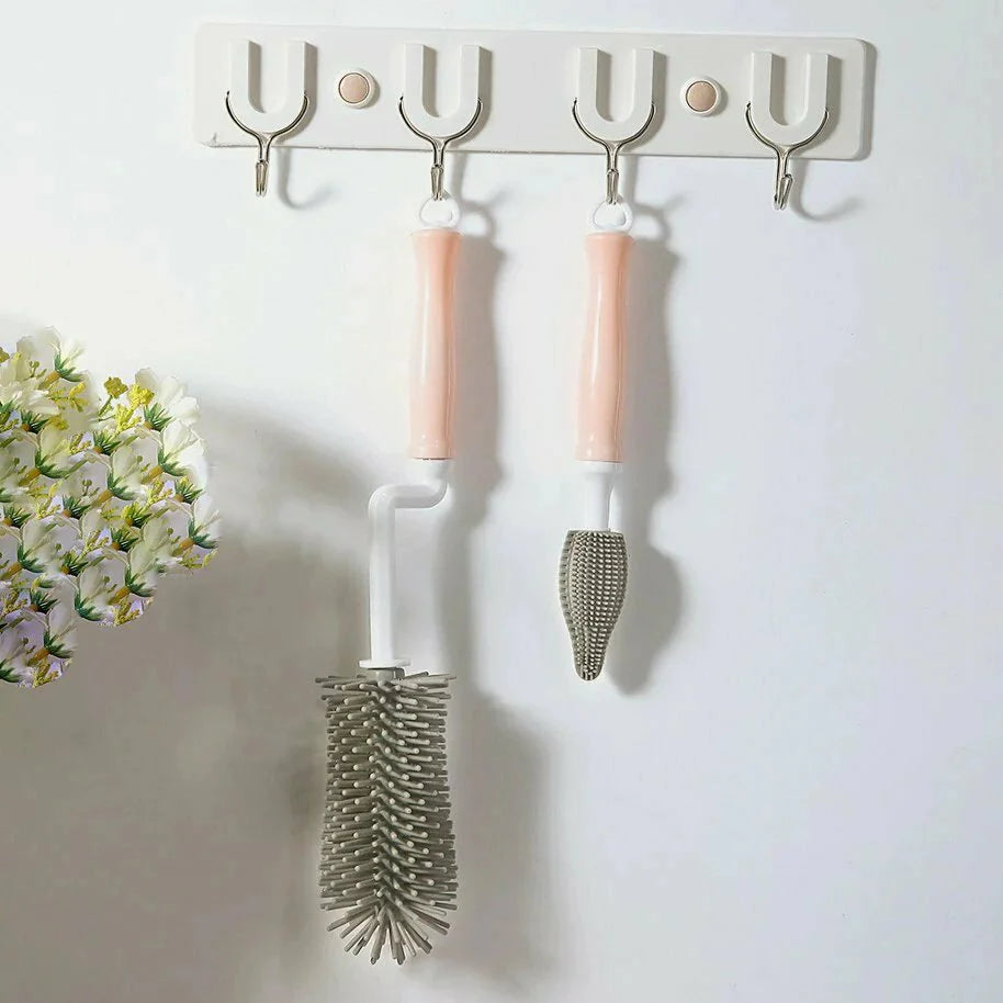 哺乳瓶乳首ブラシ ボトルブラシ 水筒 洗浄ブラシ　シリコン　ブラシセット 3点セット　360度回転 使いやすい　持ち運び　ベビ- w326D(タイプD)