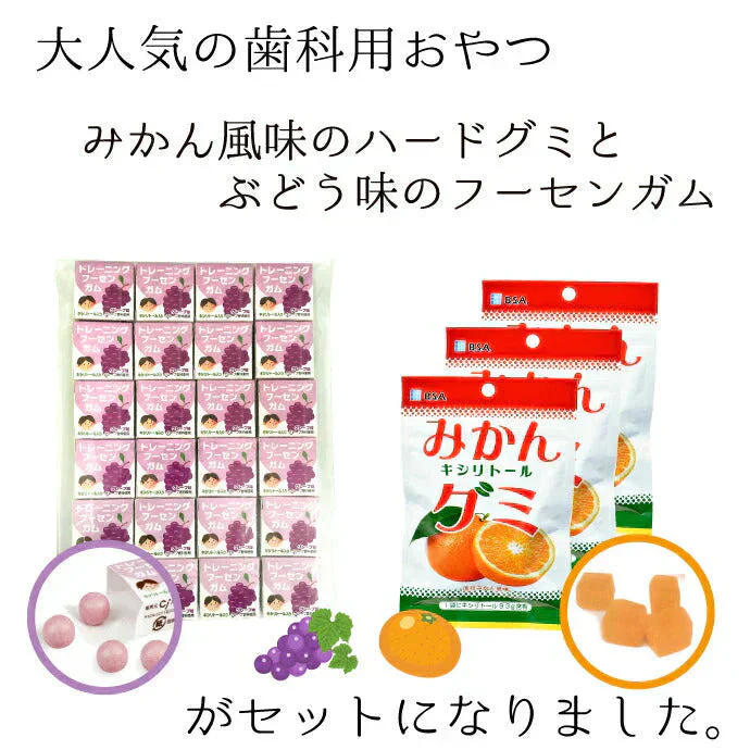 トレーニング フーセンガム(4粒×24箱) グレープ味 ＋ BSA みかんキシリトールグミ  3袋(12粒/袋) 【歯科医院専用 キシリトール 風船ガム ハードグミ】【メール便送料無料】