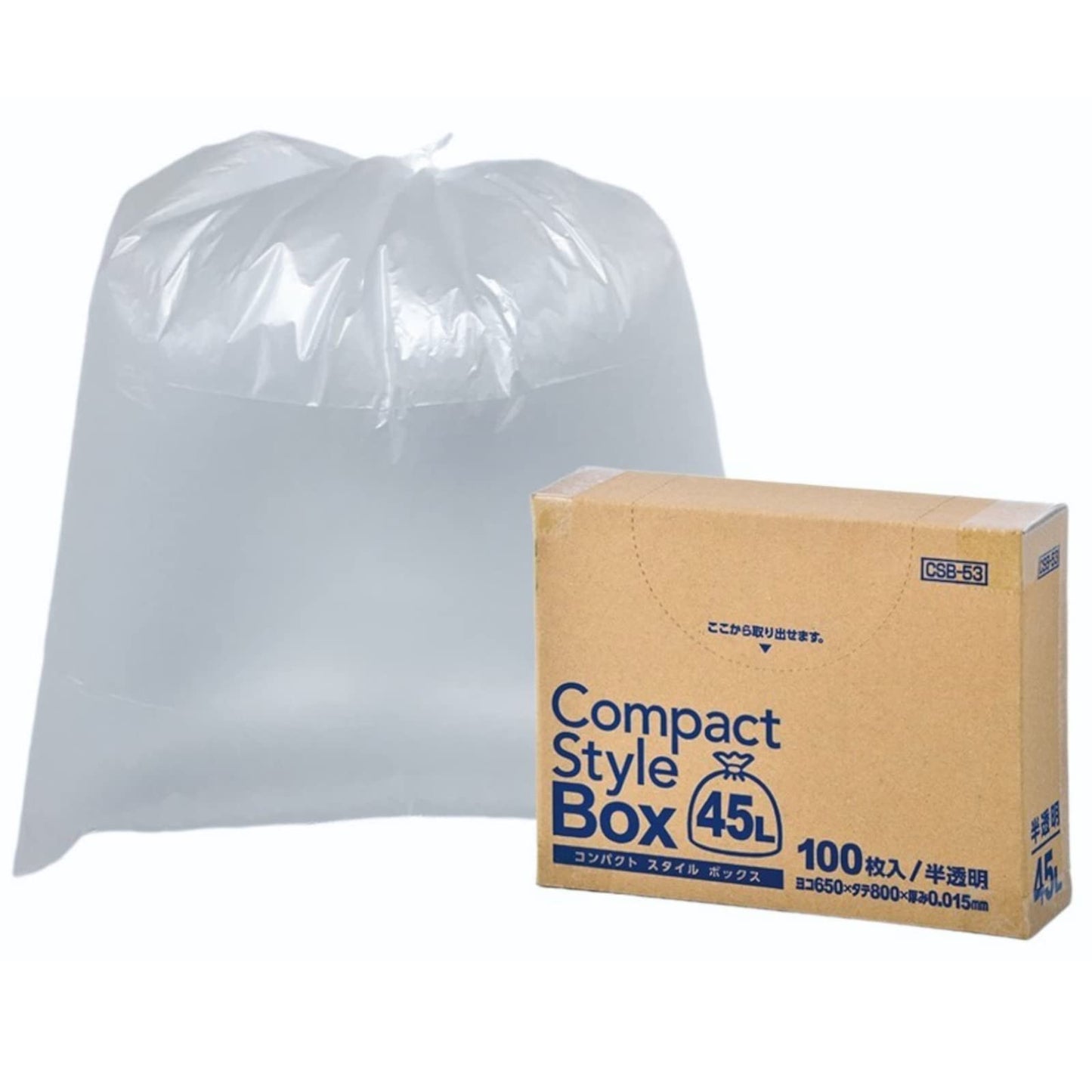 CSB53 コンパクトスタイル 45LBOX半透明100枚 容量100枚 ジャパックス ゴミ袋・ポリ袋