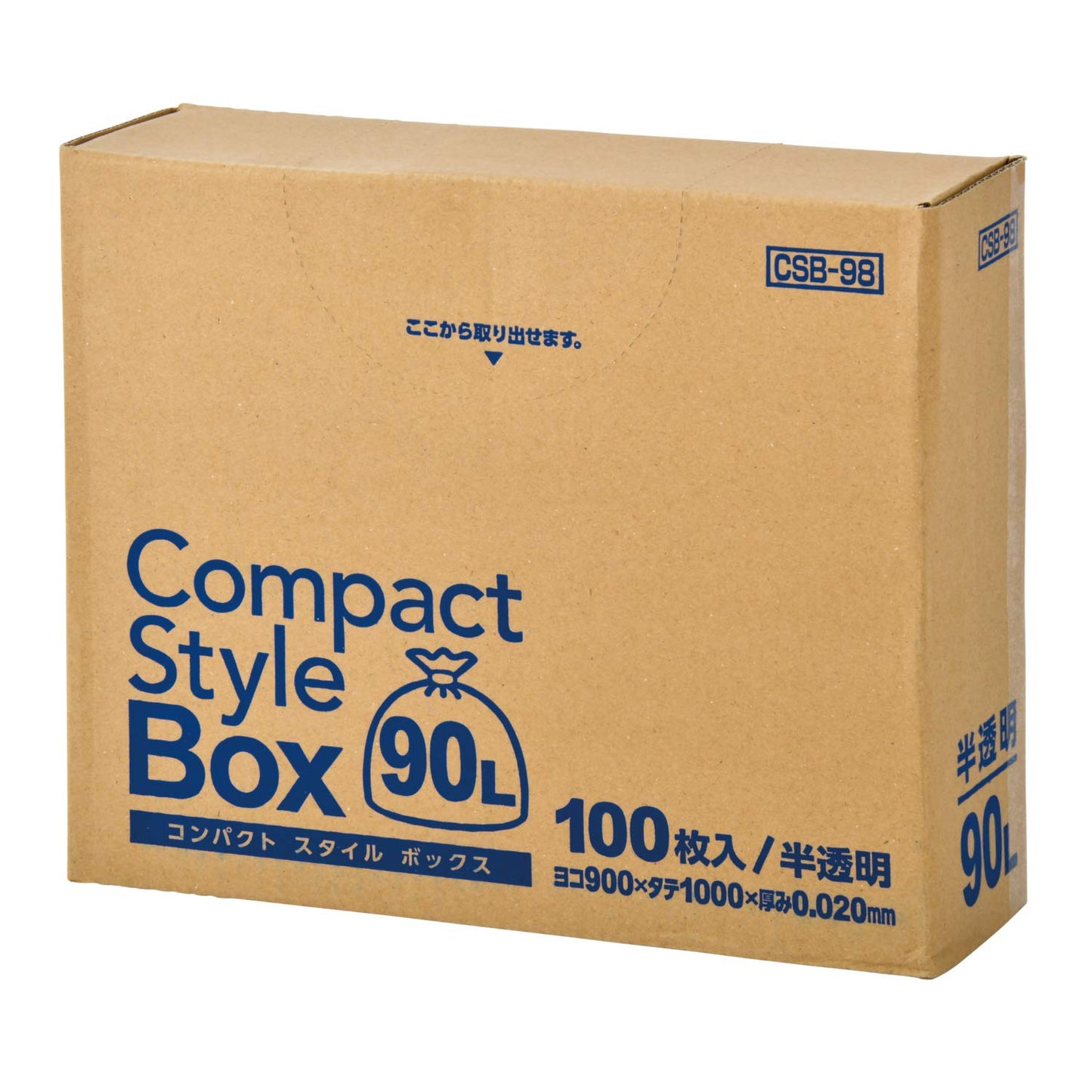 CSB98 コンパクトスタイル 90LBOX半透明100枚 容量100枚 ジャパックス ゴミ袋・ポリ袋