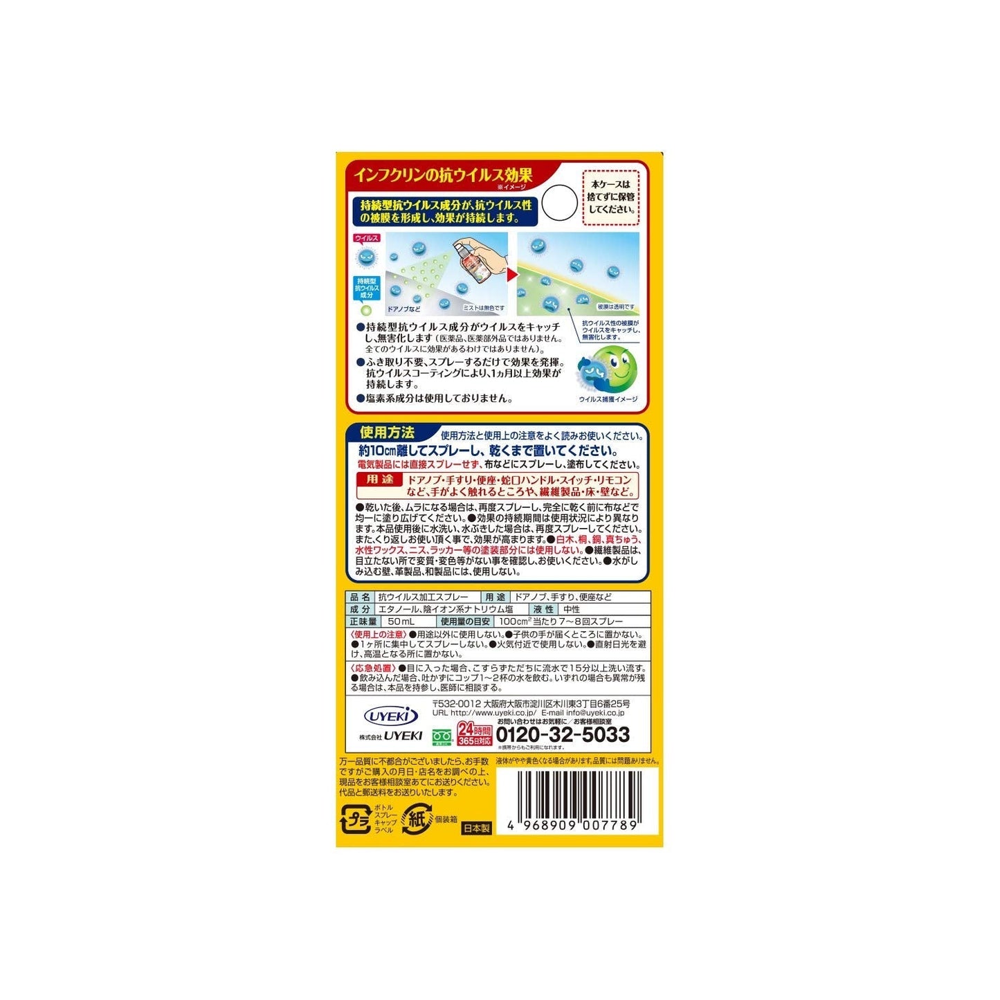 インフクリン　携帯用ミニスプレー　５０ｍｌ 容量50ML ＵＹＥＫＩ 衛生用品