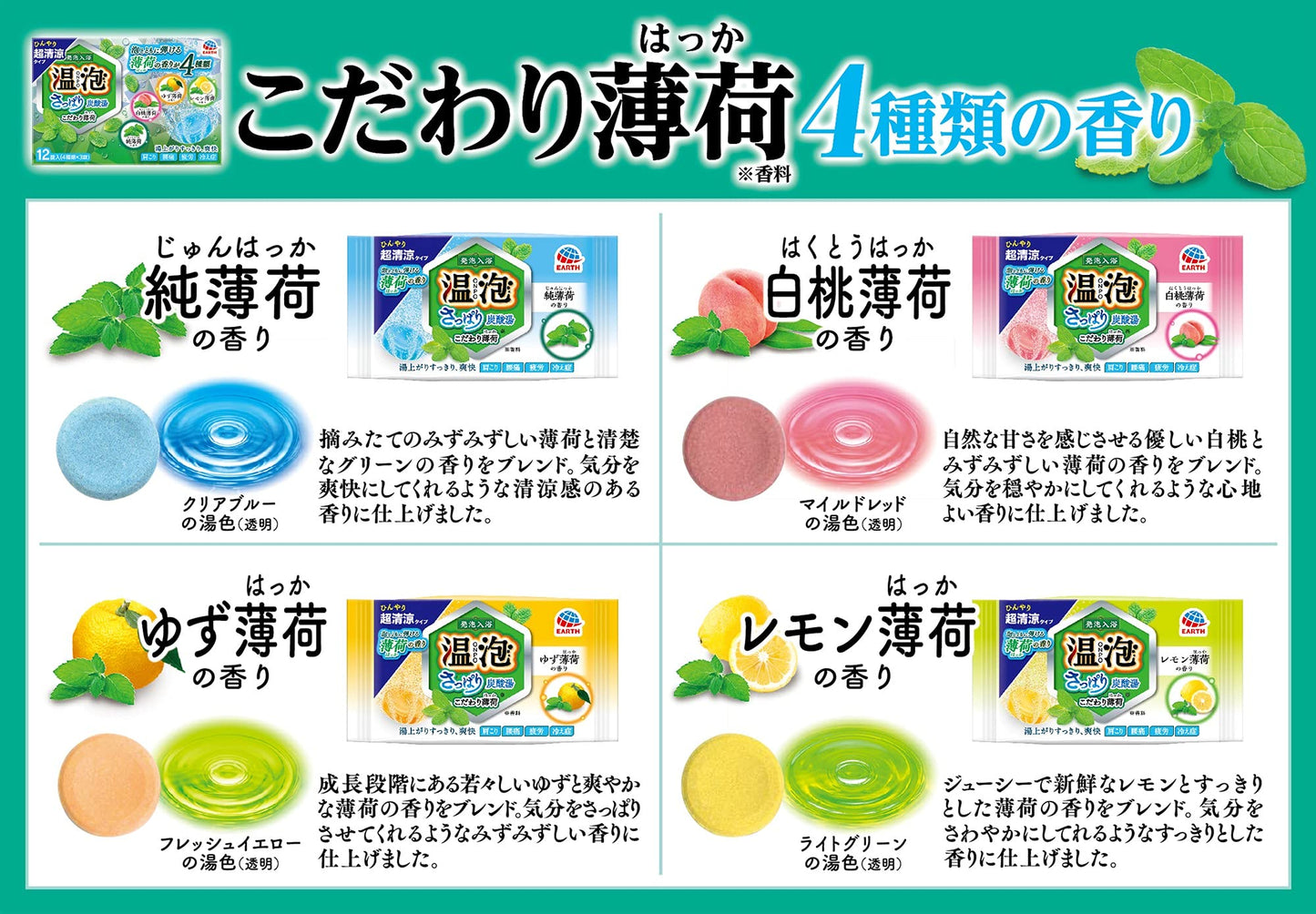 温泡さっぱり炭酸湯こだわり薄荷１２錠 容量45G アース製薬 入浴剤
