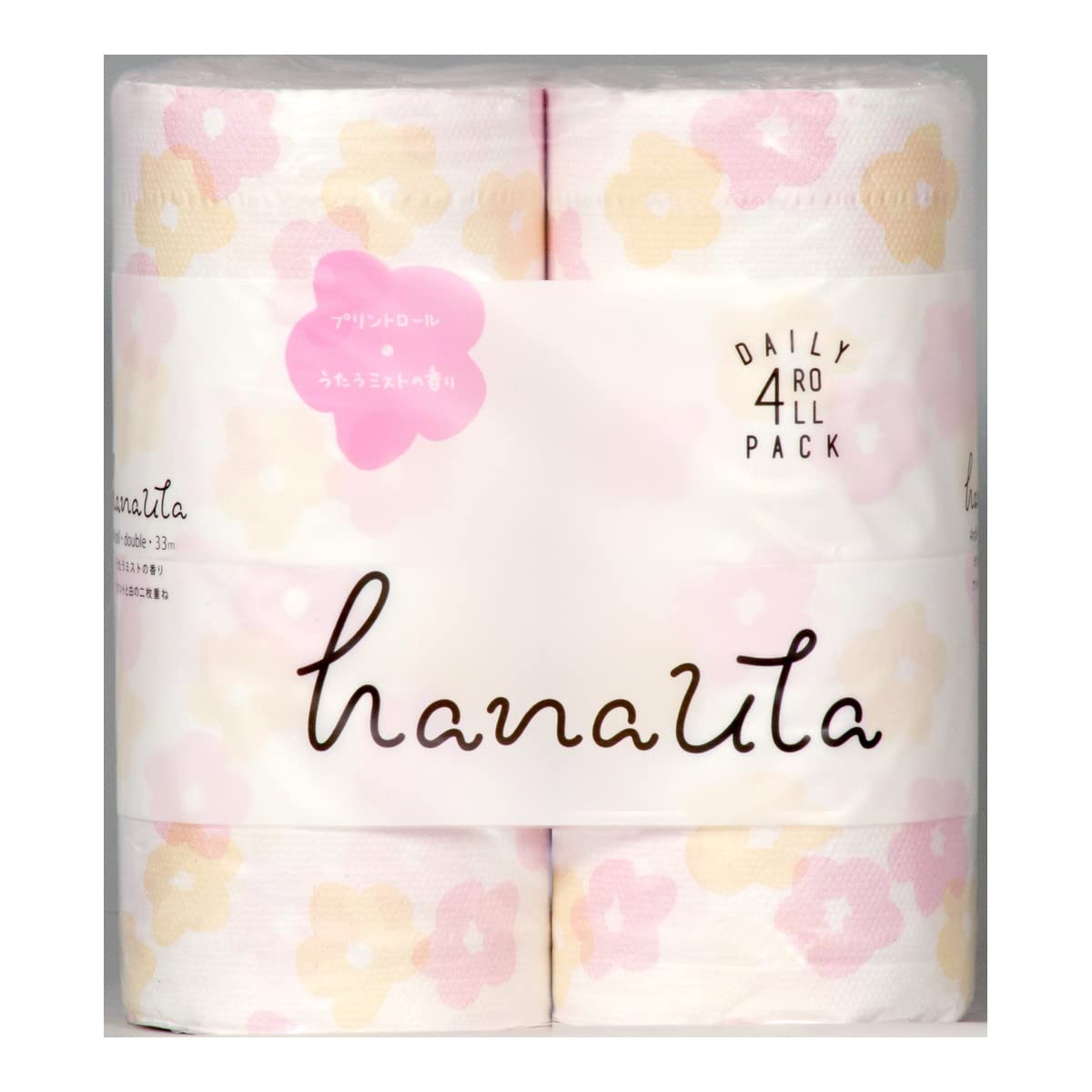 ｈａｎａｕｔａプリント　４Ｒダブル 容量4缶 西日本衛材 トイレットペーパー