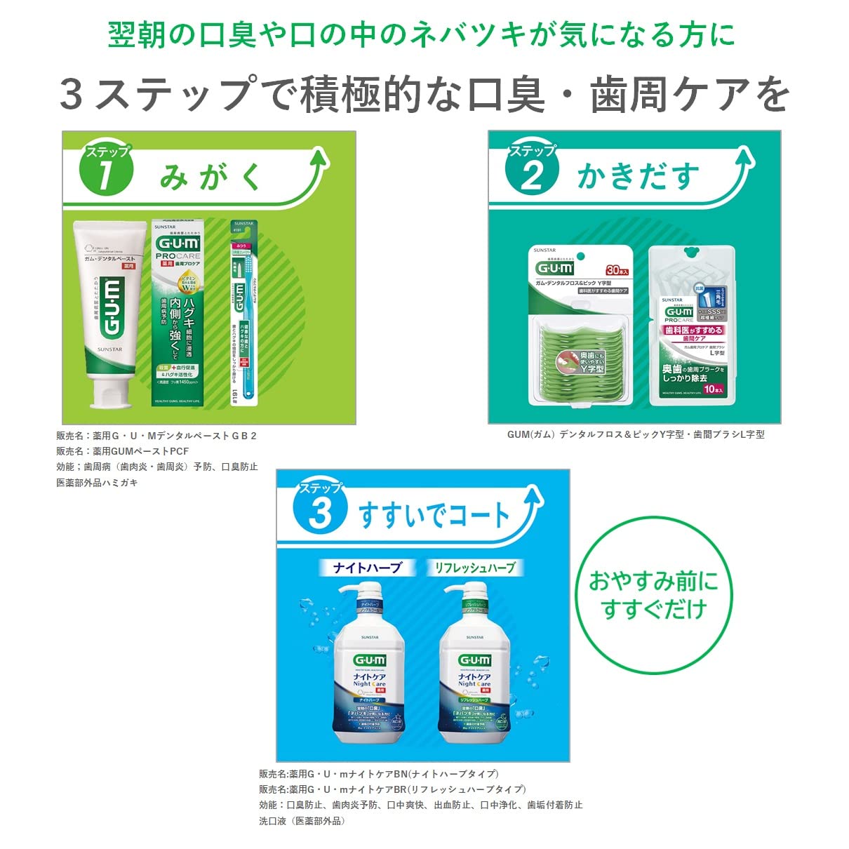 ガム・ナイトケアリンス　［ナイトハーブタイプ］　４５０ＭＬ 容量450ML サンスター マウスウォッシュ
