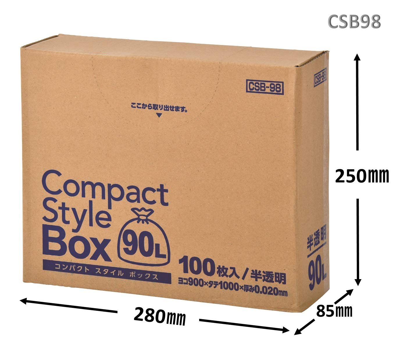 CSB98 コンパクトスタイル 90LBOX半透明100枚 容量100枚 ジャパックス ゴミ袋・ポリ袋