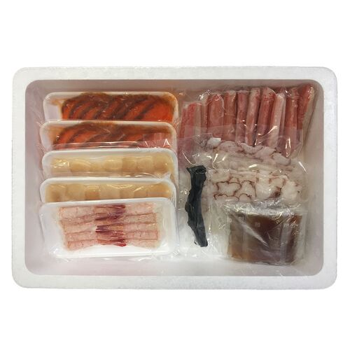 海鮮しゃぶしゃぶセット （生ずわいがに300g、たこ100g×2、生甘海老×10本、生帆立貝柱100g×2、サーモン100g×2、昆布、たれ）