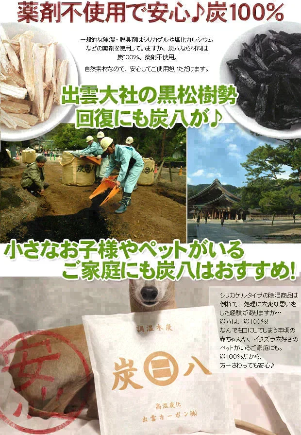調湿木炭 炭八 お試し 6個セット（室内用大袋 1個＋押入用 3個＋タンス用 2個）