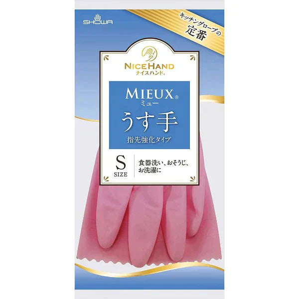 ビニール手袋 ショーワ ナイスハンド ミュー うす手 指先強化タイプ ピンク Sサイズ 1双入りＸ10パック