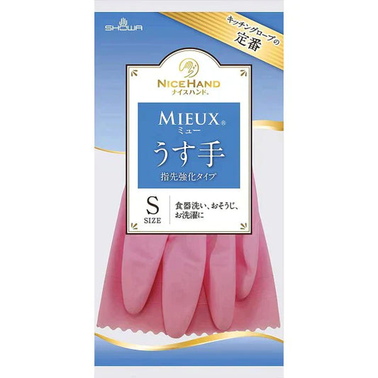 ビニール手袋 ショーワ ナイスハンド ミュー うす手 指先強化タイプ ピンク Sサイズ 1双入りＸ10パック