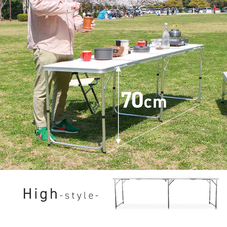 【240㎝×60㎝】【ホワイト】アウトドア テーブル キャンプ バーベキュー テーブル アウトドア 折りたたみ テーブル レジャーテーブル 折り畳みテーブル 240cm 軽量 アルミ 高さ調節 ピクニックテーブル 運動会 お花見 BBQ キャンプ MERMONT