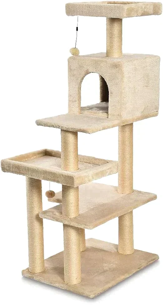 Amazonベーシック訳あり キャットタワー 60×143×49cm ベージュ ネコタワー