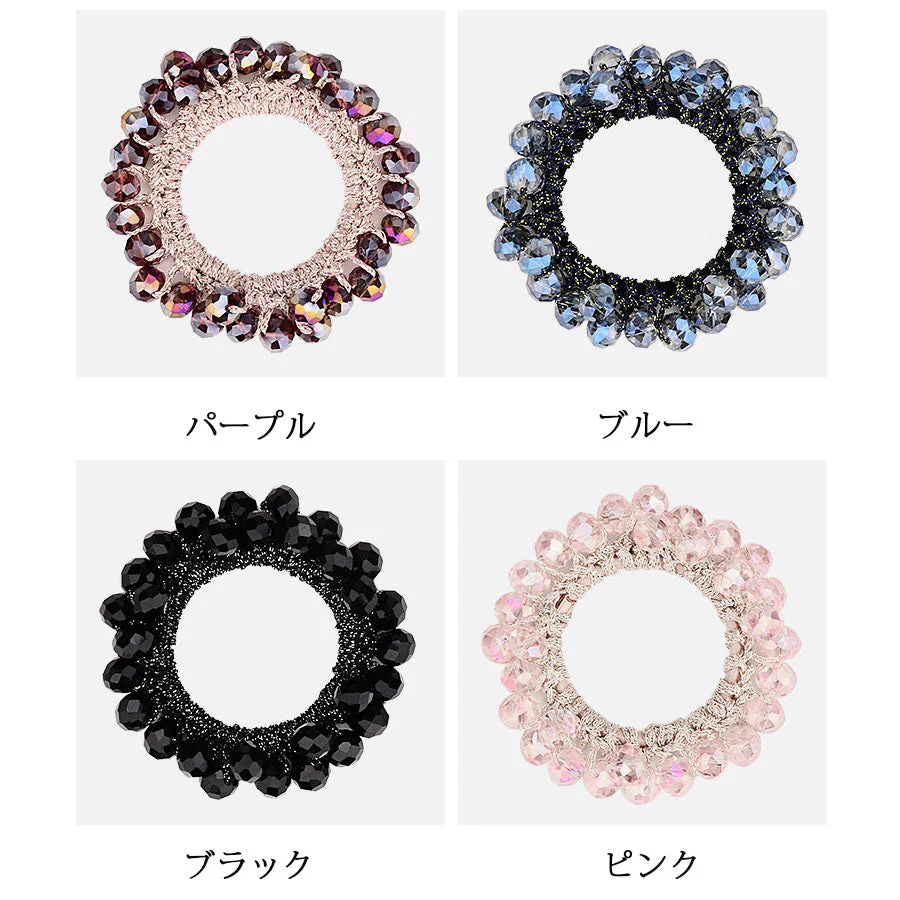 (ブルー)ヘアゴム バブル シンプル ブレスレット ビーズ ヘア留め ヘアアクセサリー 髪飾り 上品 パーティー飾り