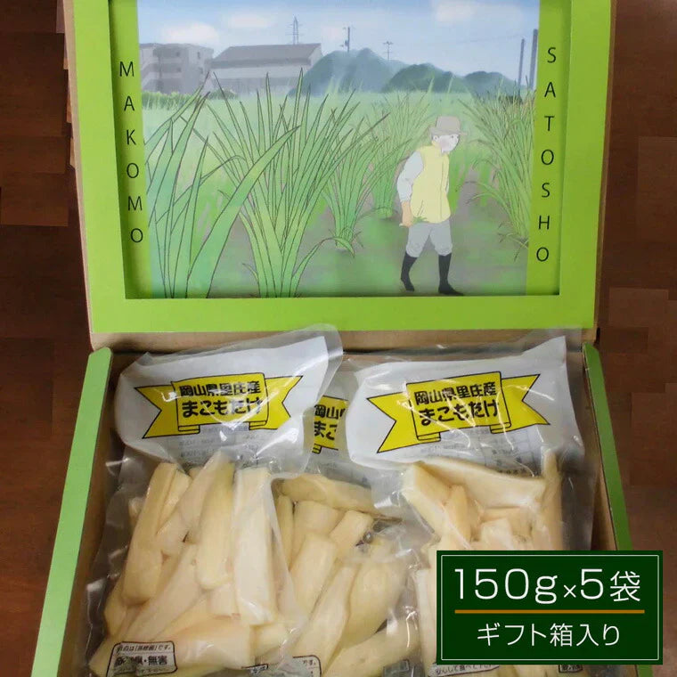 岡山県里庄産 無農薬栽培 マコモタケ（まこもたけ）真空パック 150g×5袋 ギフト箱入り【送料込み】