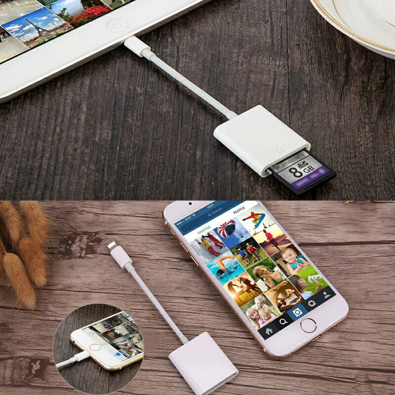 iPhone用SDカードリーダー lightning⇔SDアダプタ ケーブル iPad Lightningライトニング専用 アイパッド データ転送 バックアップ 写真 映像 ファイル 保存移動