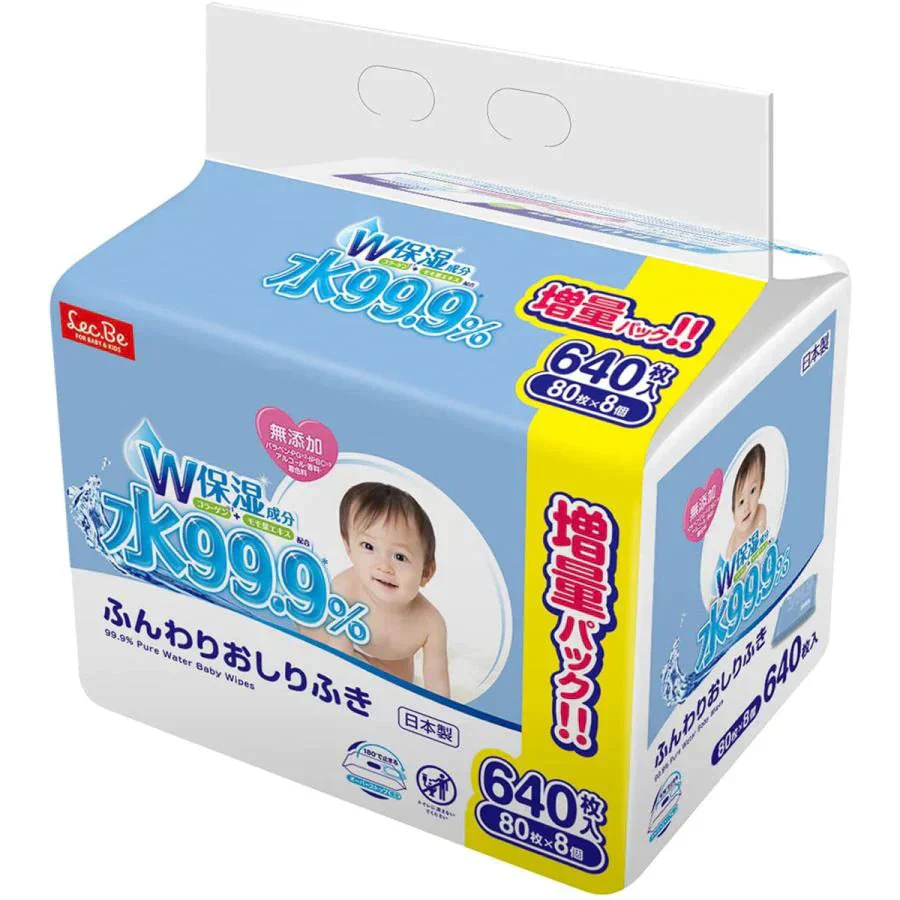 ベビー用おしりふき レック 水99.9％ ふんわりおしりふき 80枚X8個入 X3パック