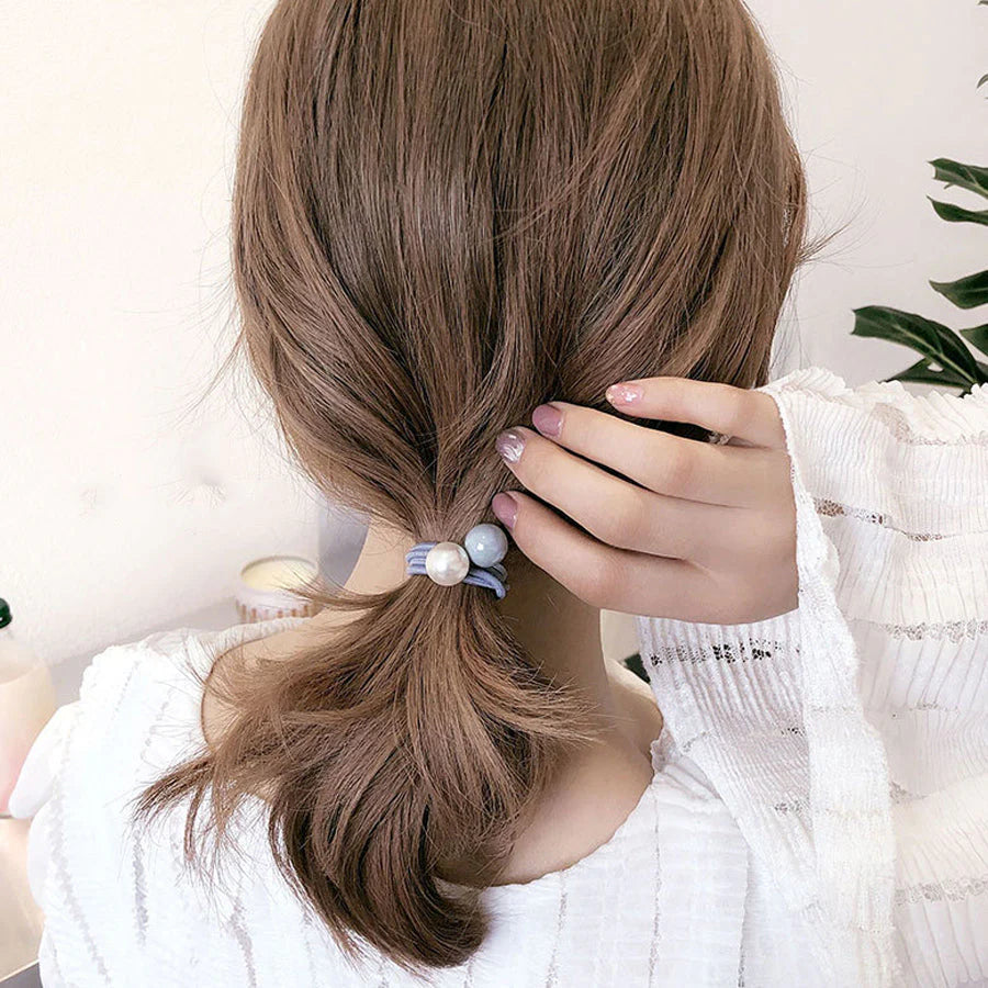 (ブラック)ヘアゴム パール おしゃれ リボン結び シンプル 髪留め ヘア留め かわいい 髪飾り 上品 パーティー飾りヘアアクセサリー