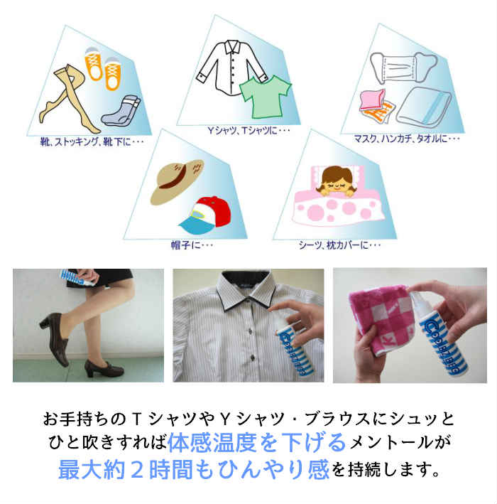 クールビズデオ 98ml◆ Ｙシャツ Ｔシャツ 衣類 ハンカチ 枕 クールダウン 冷感 涼感 消臭 夏 暑さ 対策 スプレー ひんやり 涼しい メントール ミント 清涼感 汗 GW